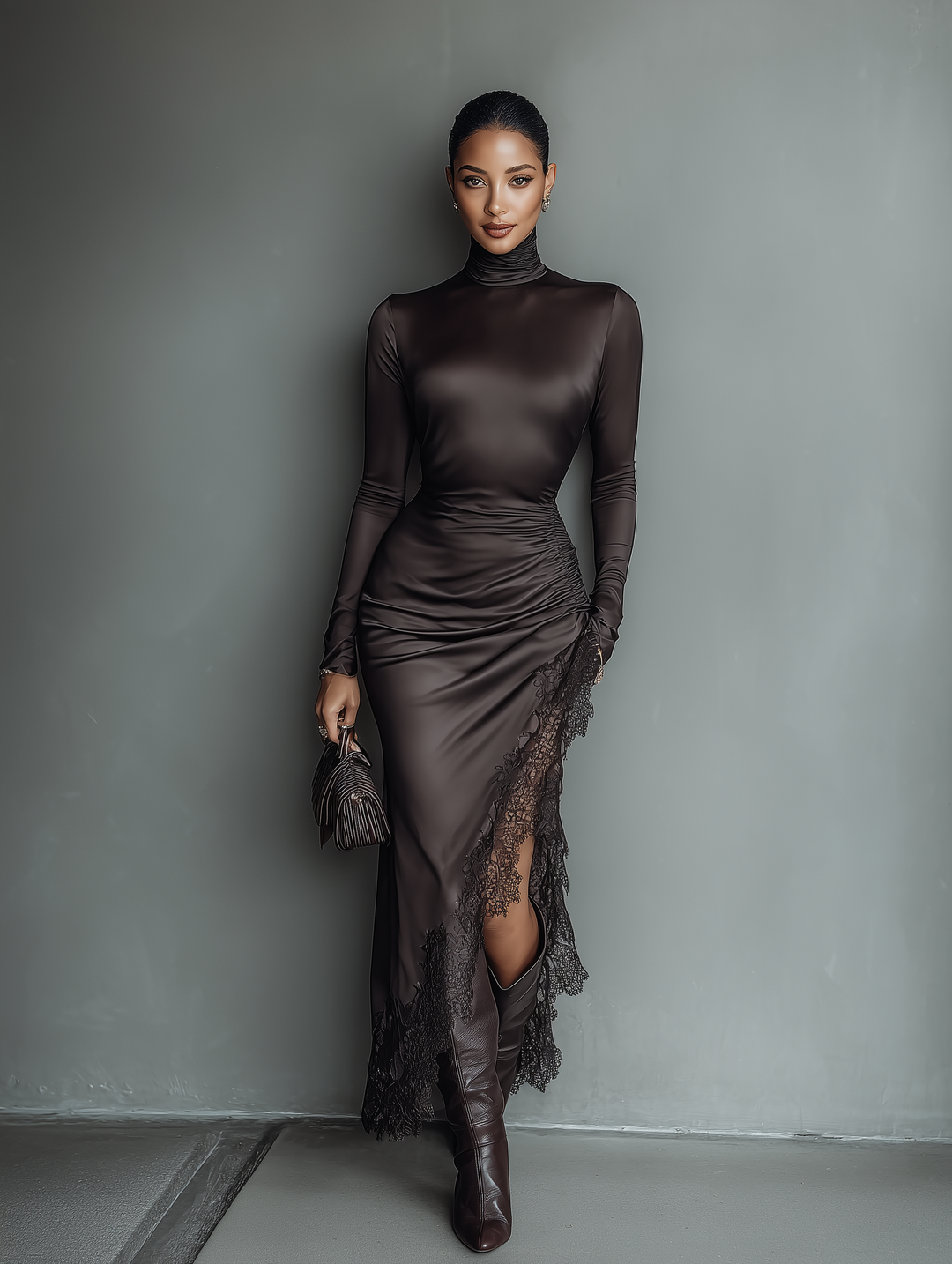 Elegant Maxi Dress with Lace Trim and Irregular Hem