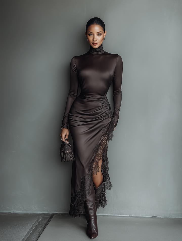 Elegant Maxi Dress with Lace Trim and Irregular Hem