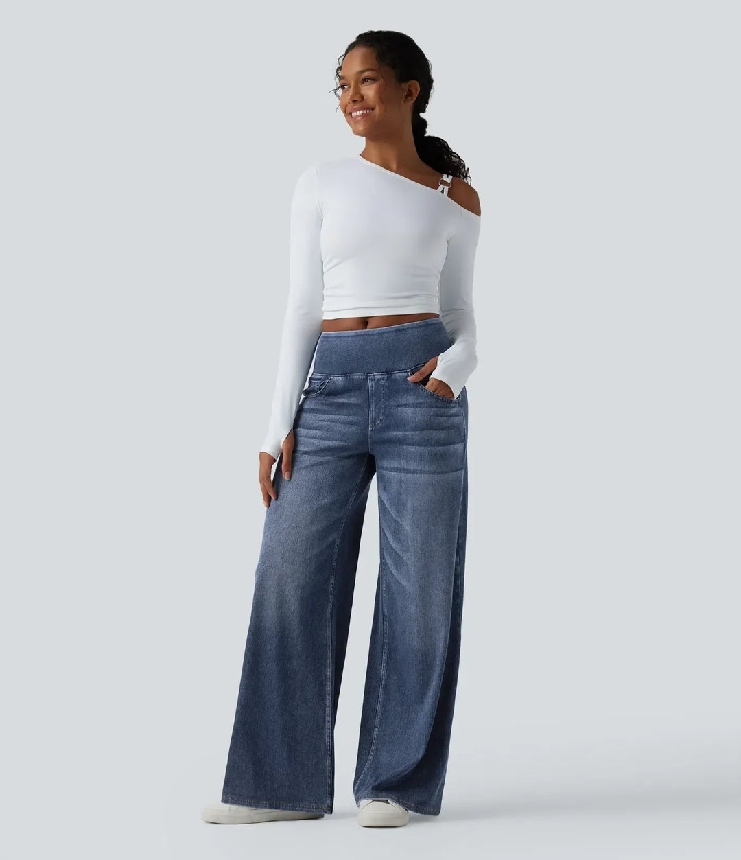 Wide Leg Jeans for Women Mid Rise Baggy Denim with Pockets