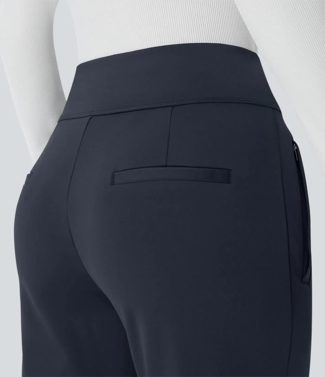 Mid Rise Flare Work Pants with Pockets - Stretch Wrinkle Resistant