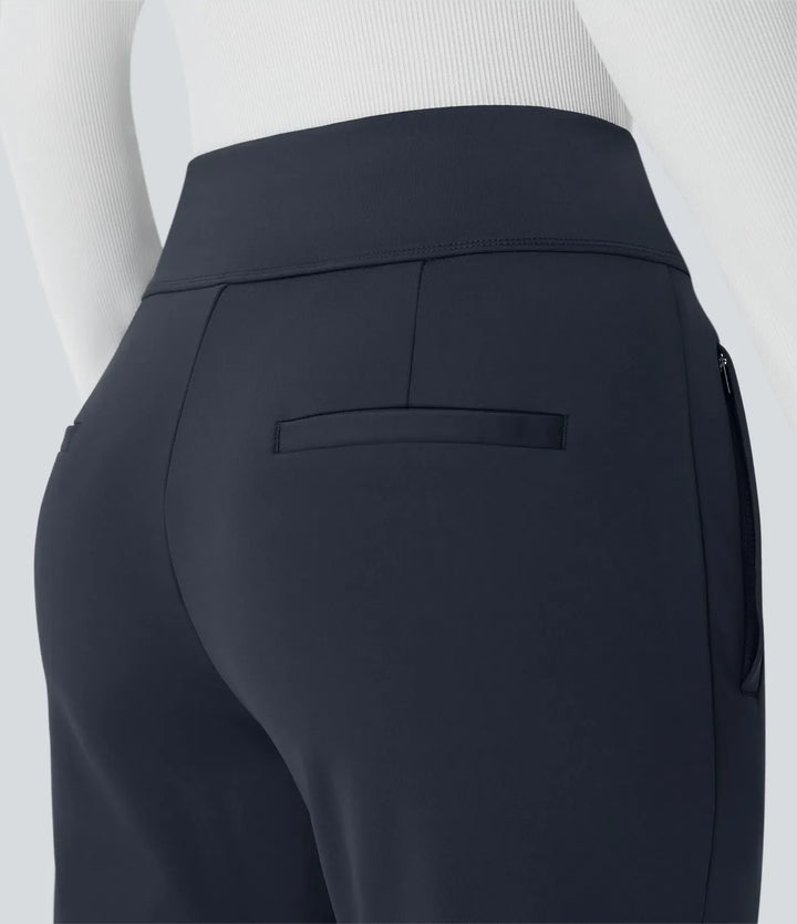 Mid Rise Flare Work Pants with Pockets - Stretch Wrinkle Resistant