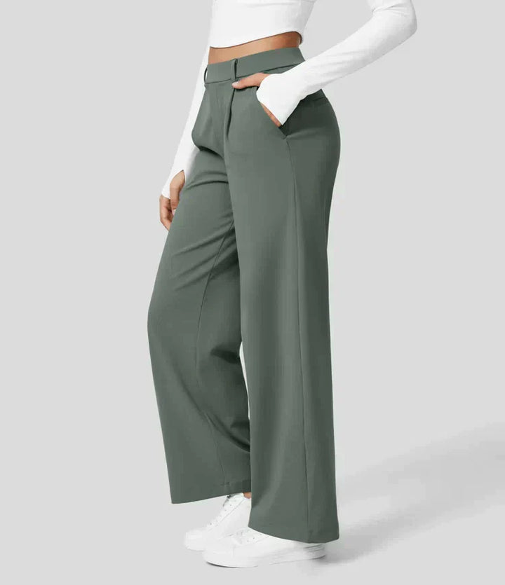 High Rise Stretch Trousers | Comfortable Straight Leg Pants