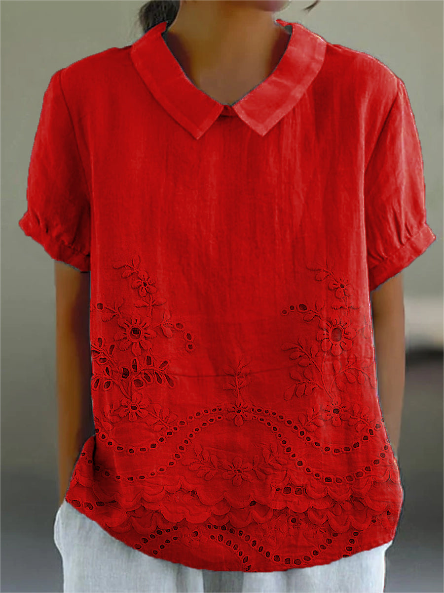 Floral Embroidered Shirt for Women - Soft Pink Relaxed Fit Blouse