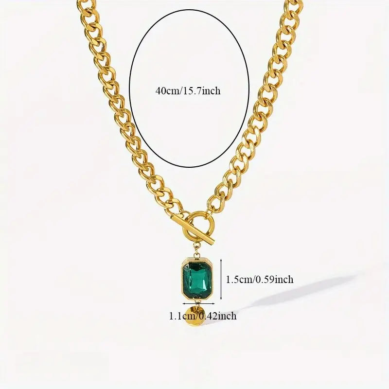 Gold Chain Necklace with Emerald Pendant | Chunky Statement Jewelry
