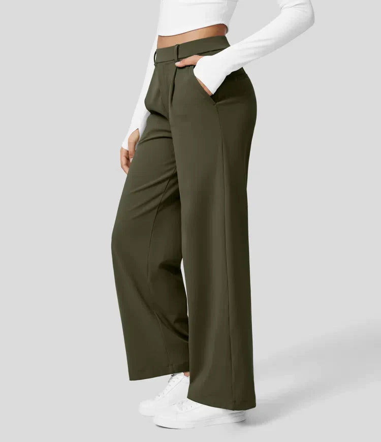 High Rise Stretch Trousers | Comfortable Straight Leg Pants