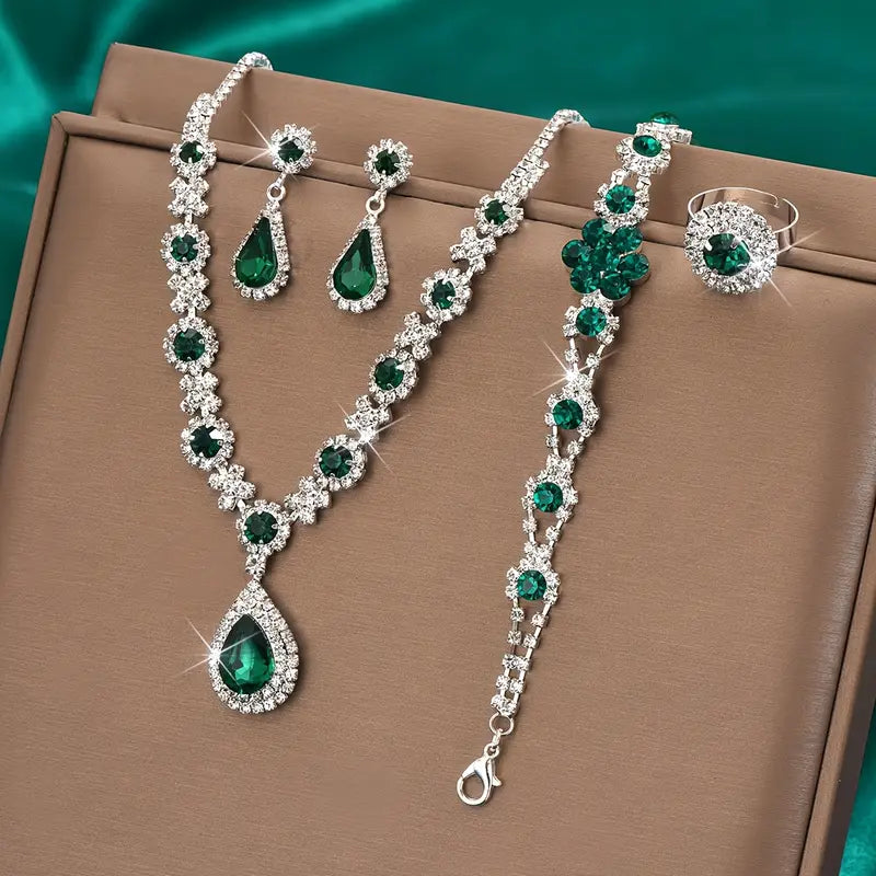 White Gold Jewelry Set - Elegant Necklace Earring Bracelet Set