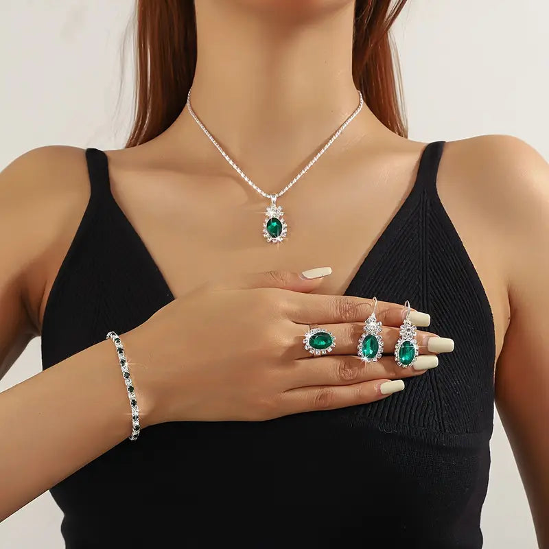 White Gold Jewelry Set - Elegant Necklace and Earrings