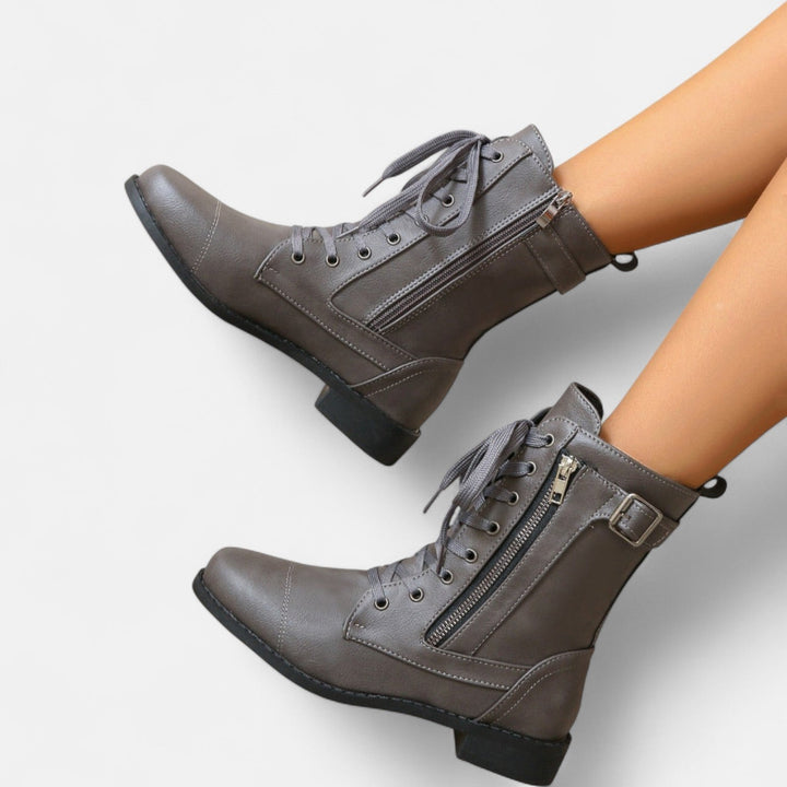 Lace-Up Ankle Boots for Women - Vintage Leather Combat Style