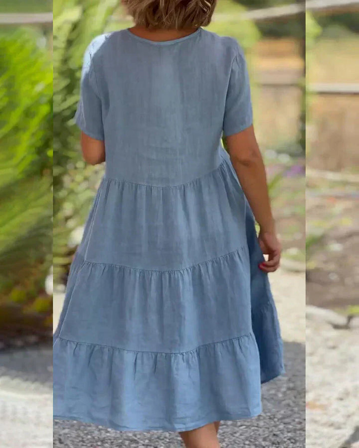 Casual Summer V-Neck Dress | Effortless Short Sleeve Midi