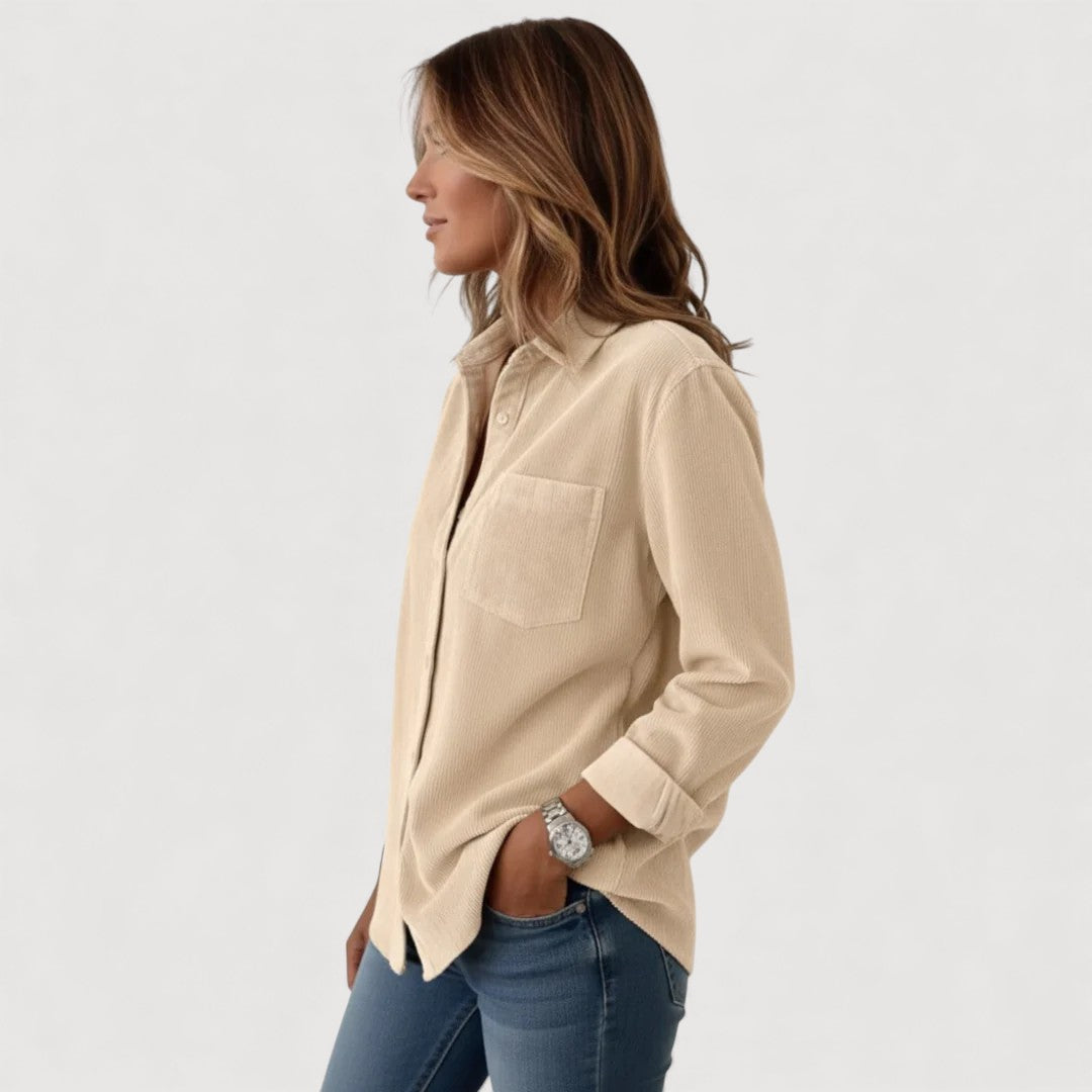 Corduroy Button Down Shirt for Women - Classic Relaxed Fit