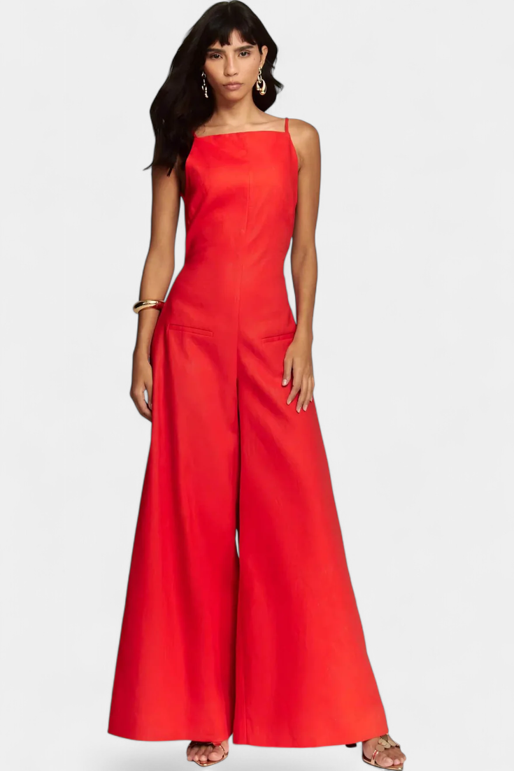 Wide Leg Halter Jumpsuit - Elegant Ramie Summer Outfit