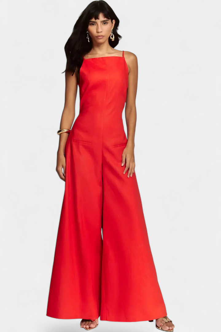 Wide Leg Halter Jumpsuit - Elegant Ramie Summer Outfit