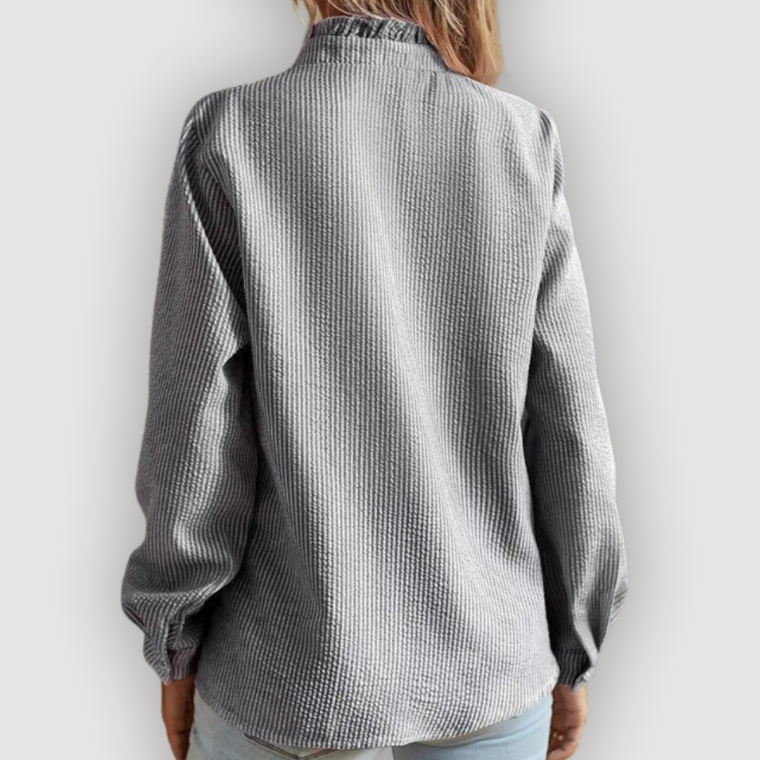 Ruffle Trim Blouse for Women | Striped Button Front Top