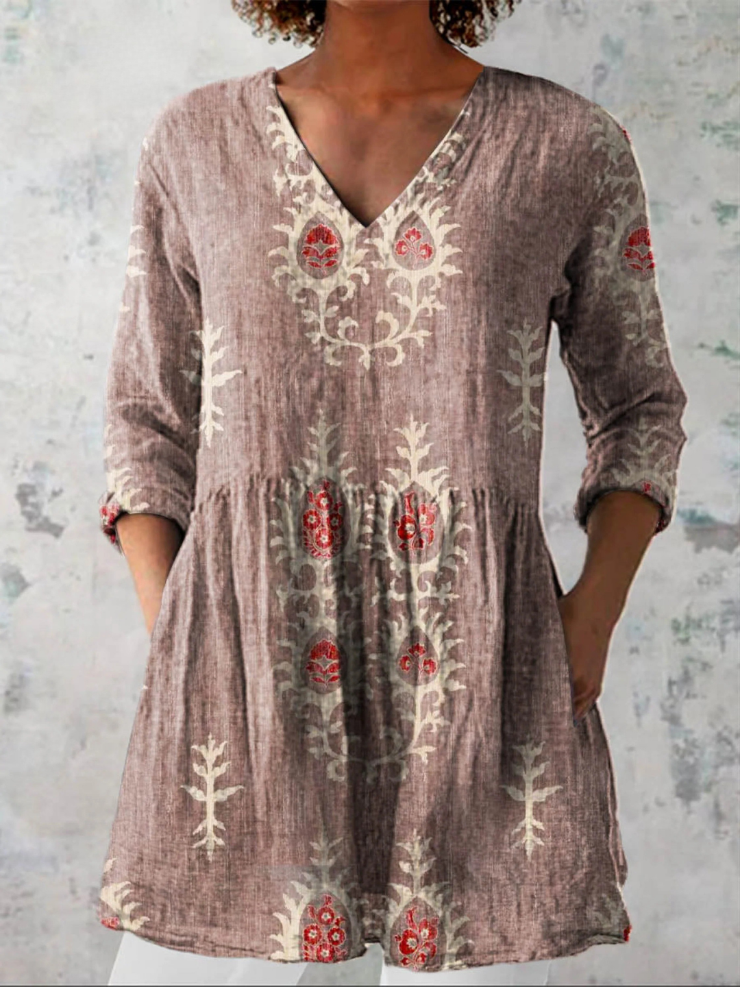 Long V-Neck Blouse for Women - Lightweight Tunic Style Top
