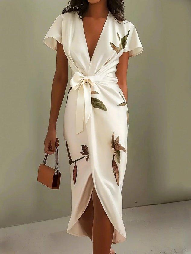 Wrap Dress for Women - Elegant Floral Print Dress