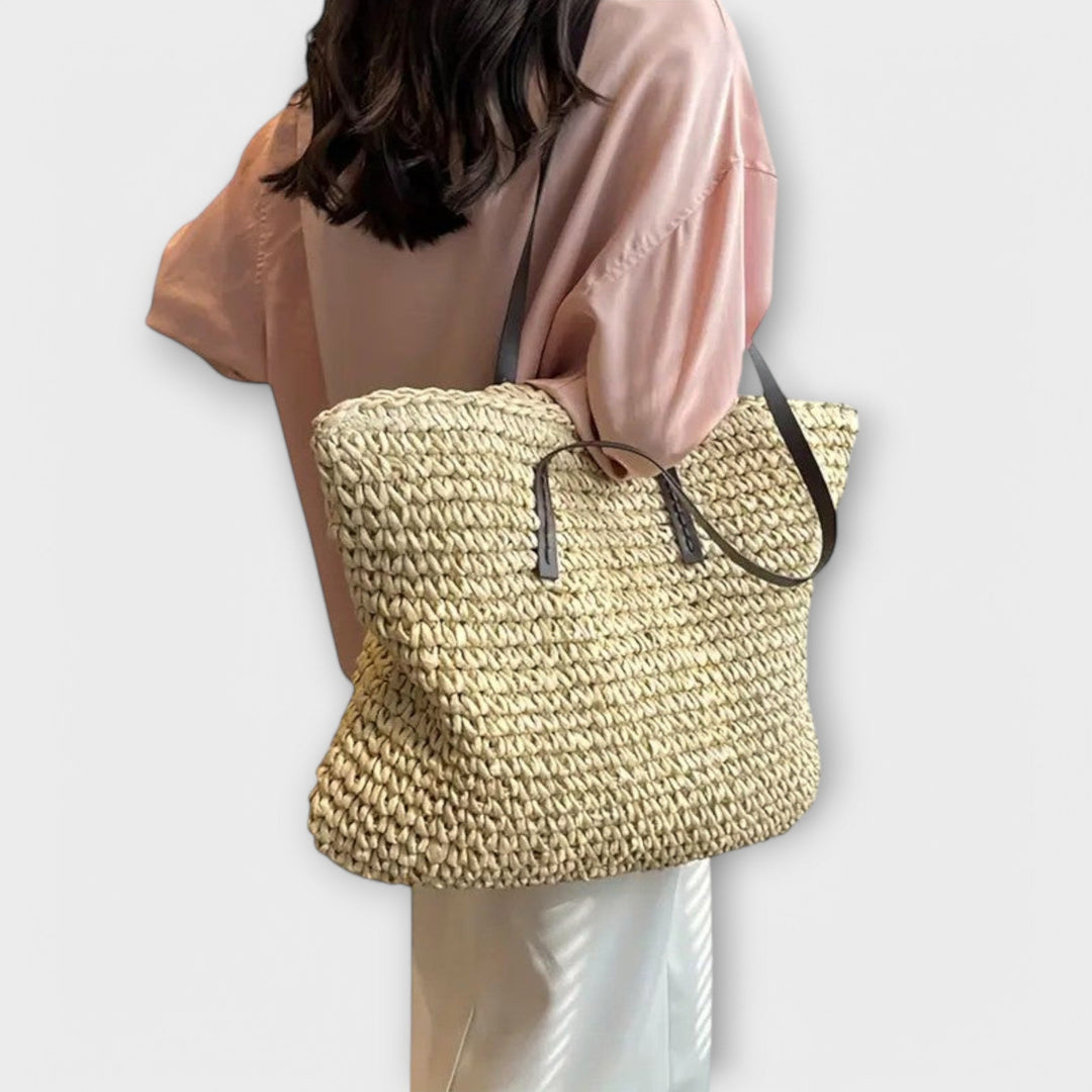 Woven Straw Tote Bag - Lightweight Beach Market Carryall