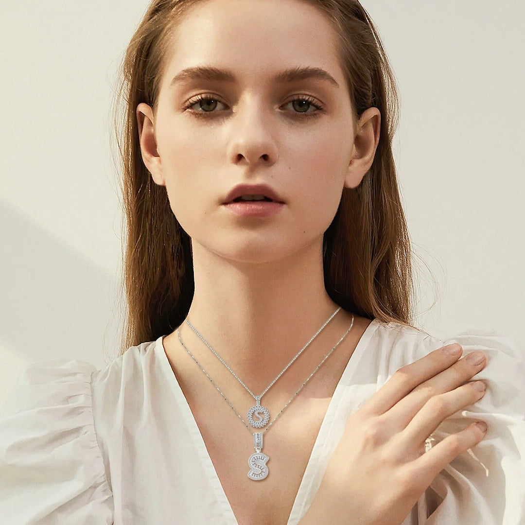 Initial Necklace Set White Gold Pave Letter Pendant