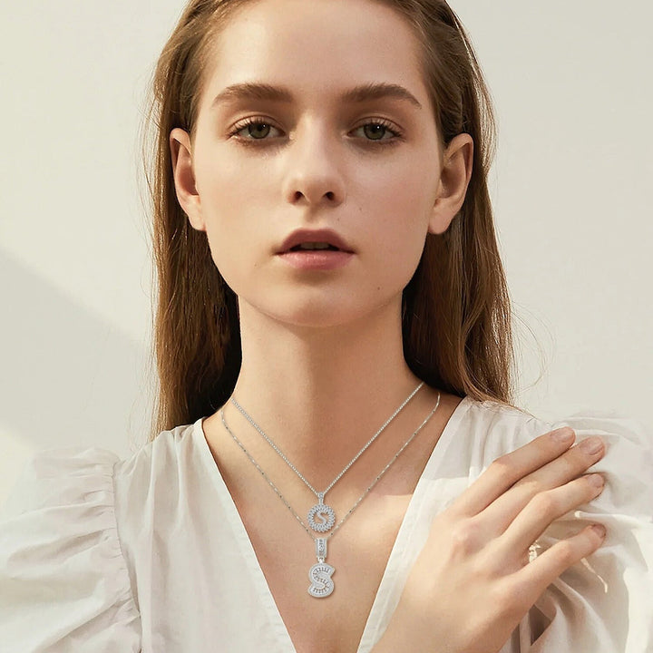 Initial Necklace Set White Gold Pave Letter Pendant