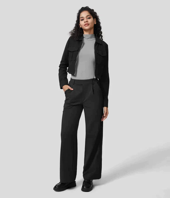 High Rise Stretch Trousers | Comfortable Straight Leg Pants