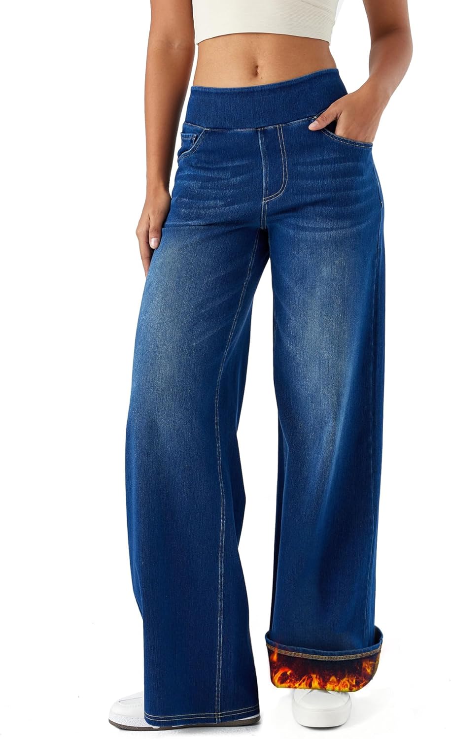 High Waisted Wide Leg Pants for Women Faux Denim Yoga