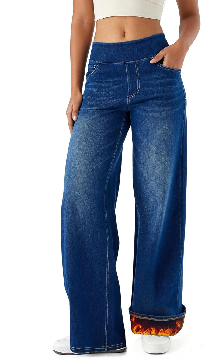 High Waisted Wide Leg Pants for Women Faux Denim Yoga