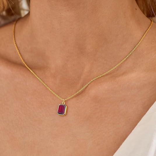 Layered Gold Necklace with Ruby Accent | Paperclip Chain