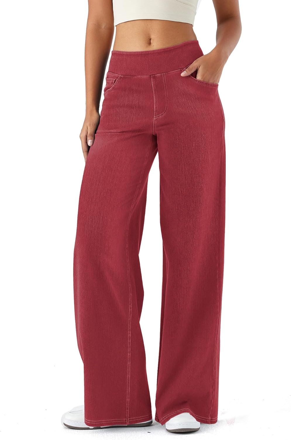 High Waisted Wide Leg Pants for Women Faux Denim Yoga