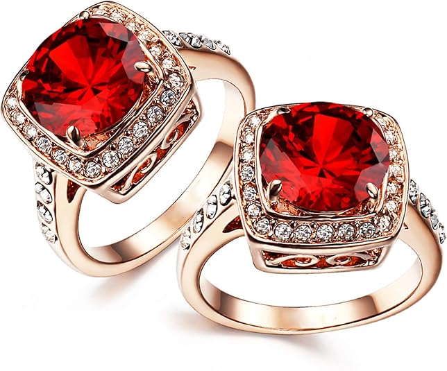 Rose Gold Ruby Ring | Halo Statement Cocktail Ring for Women
