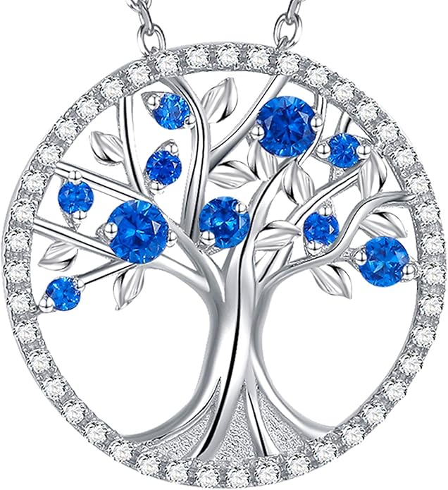 Tree of Life Necklace White Gold with Sapphire Accent