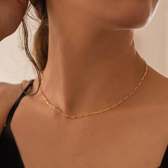 Layered Gold Necklace with Ruby Accent | Paperclip Chain
