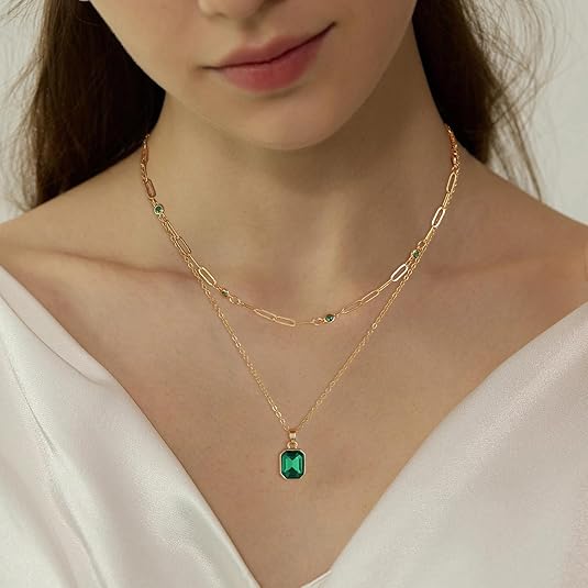 Clover Pendant Necklace in Gold | Emerald Green Charm Necklace