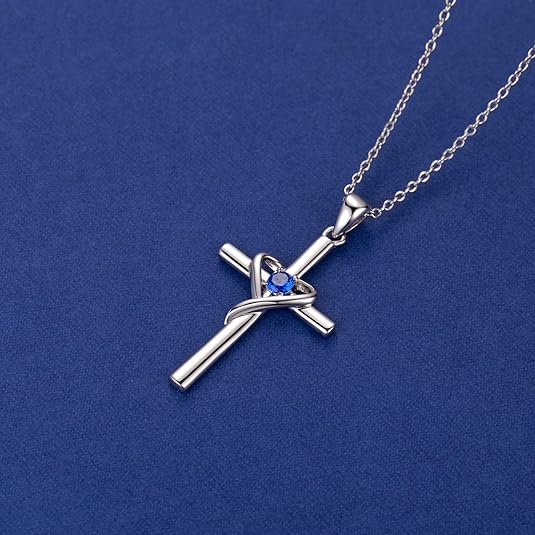 Sapphire Cross Necklace in White Gold | Elegant Pendant