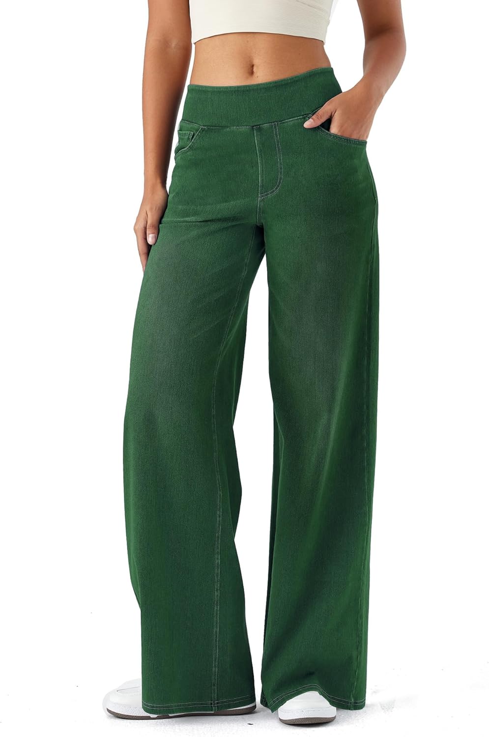 High Waisted Wide Leg Pants for Women Faux Denim Yoga