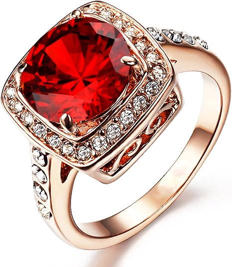 Rose Gold Ruby Ring | Halo Statement Cocktail Ring for Women
