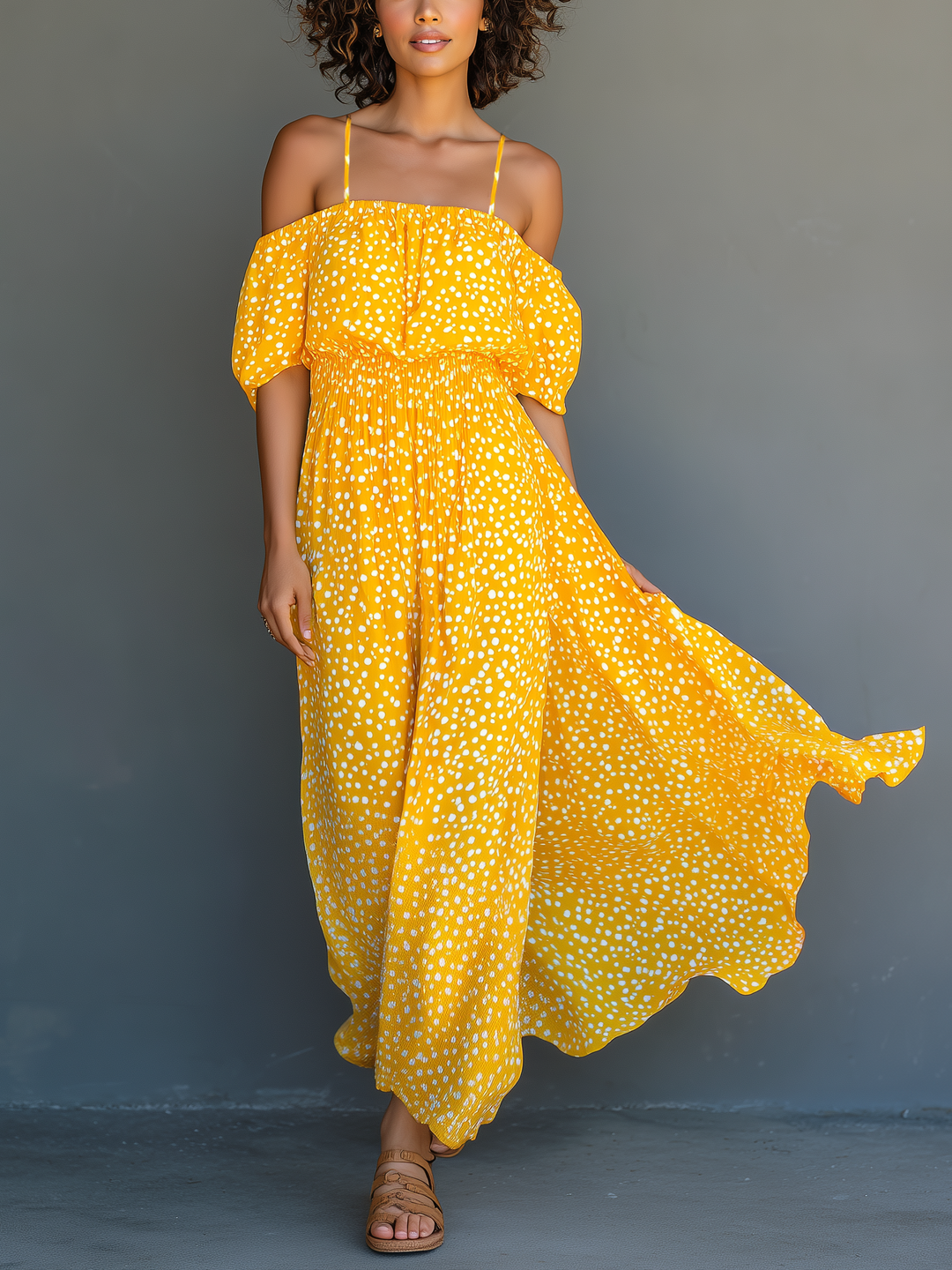 Yellow Chiffon Maxi Dress with Sleeves - Flowy Summer Dress