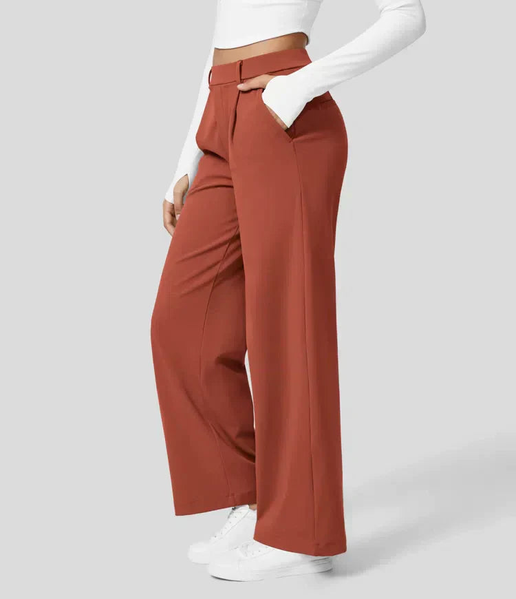 High Rise Stretch Trousers | Comfortable Straight Leg Pants