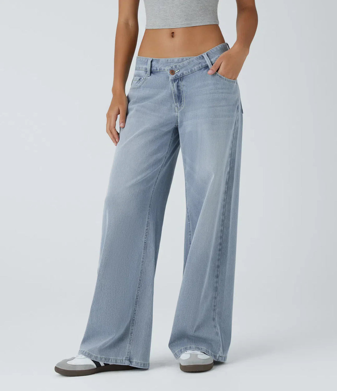 Cargo Jeans Women Stretch Denim with Asymmetric Zip
