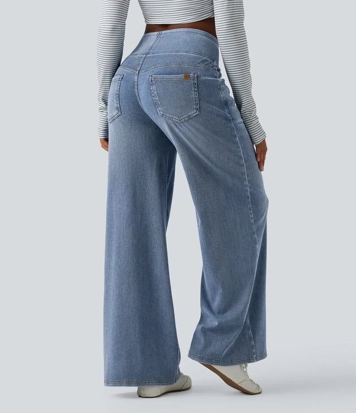 Wide Leg Jeans for Women Mid Rise Baggy Denim with Pockets