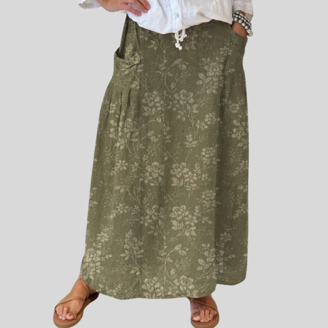 Floral Pocket Skirt with Elastic Waist for Women
