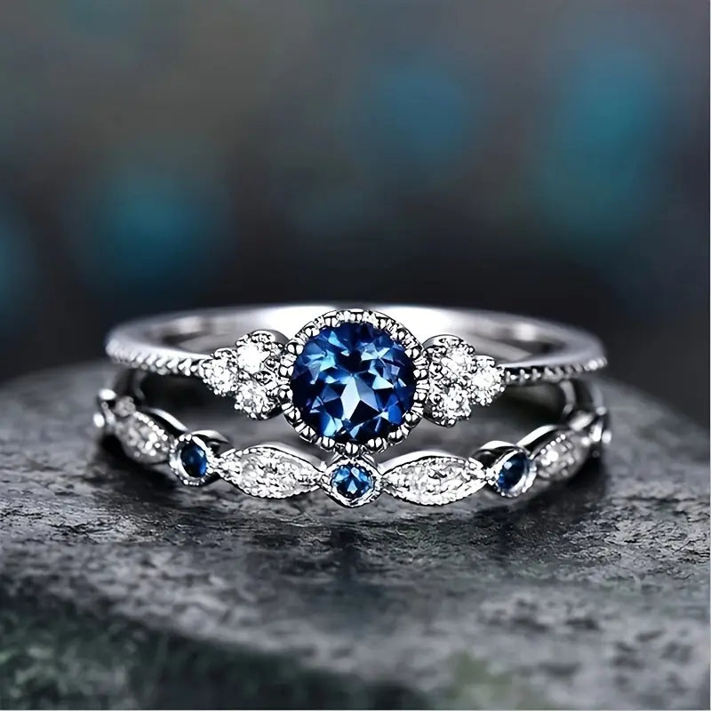Crown Ring Set White Gold | Stackable Statement Rings for Women