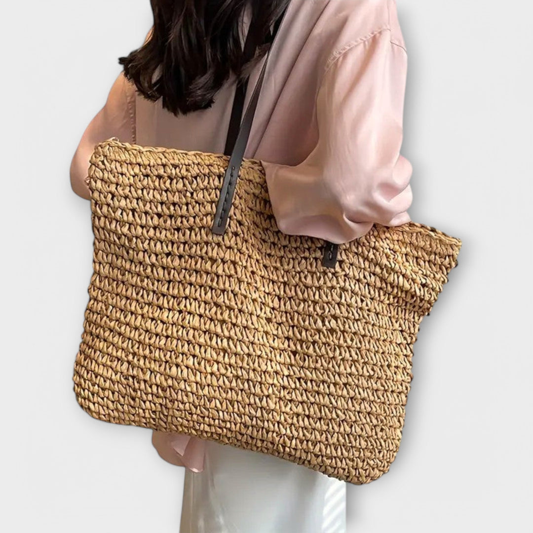 Woven Straw Tote Bag - Lightweight Beach Market Carryall