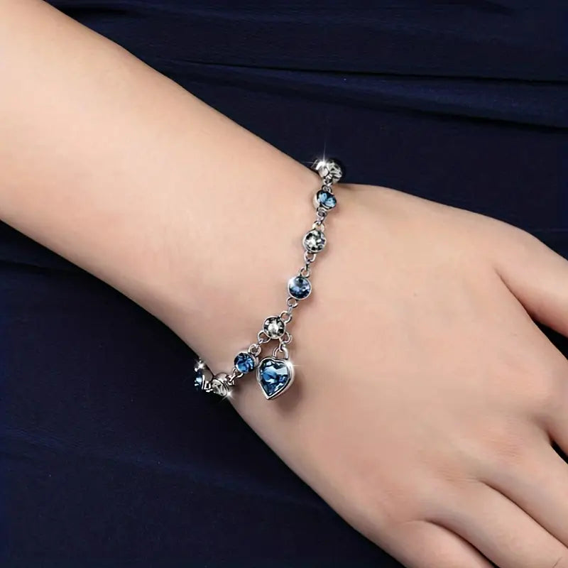 Heart Bracelet in White Gold | Ocean Blue Accent Jewelry