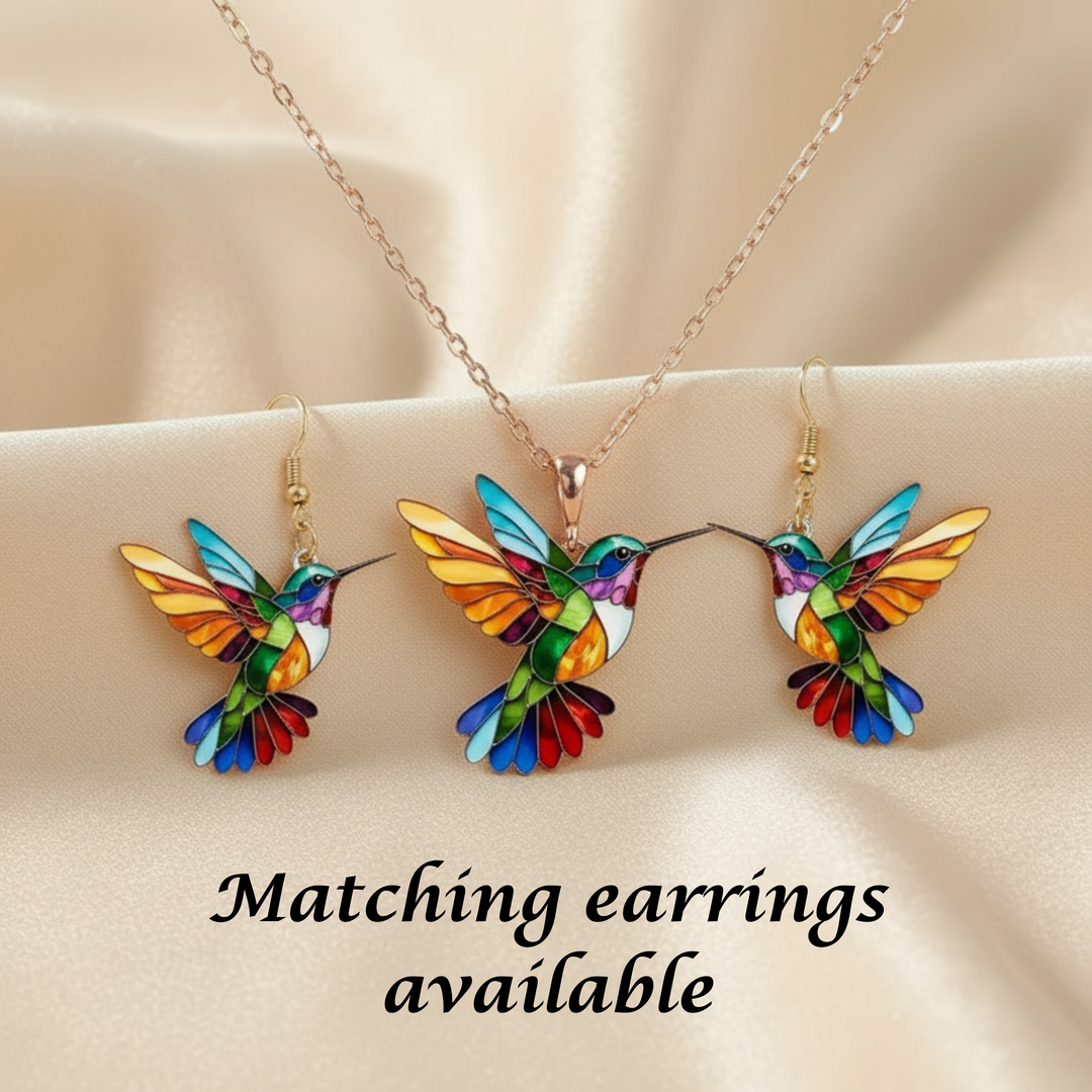 Hummingbird Pendant Necklace Rainbow Enamel Statement Jewelry