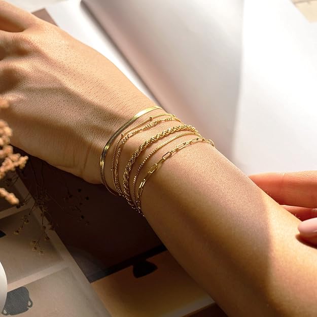 White Gold Bracelet Set - Elegant Stacking Bracelets for Women