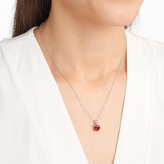 Ruby Pendant Necklace in White Gold | Round Cut Gemstone Jewelry
