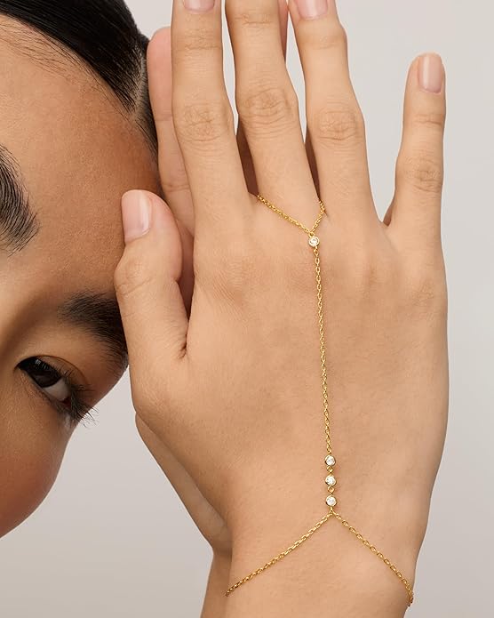 Beaded Chain Bracelet in Gold | Elegant Hand Chain Jewelry