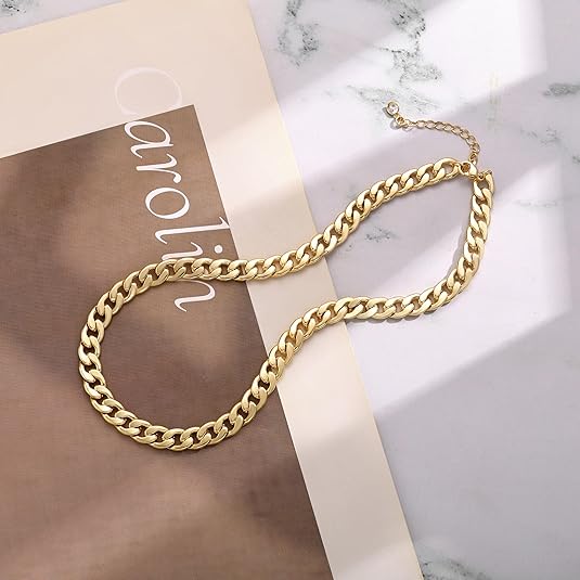 Gold Chunky Cuban Link Chain Necklace Statement Piece