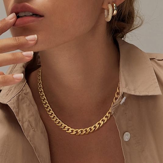Gold Chunky Cuban Link Chain Necklace Statement Piece