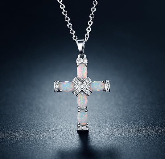 Opal Cross Pendant Necklace in Gold | Delicate Everyday Jewelry