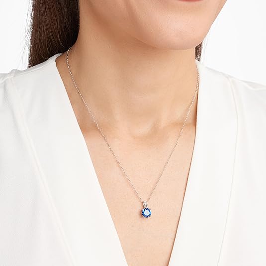 Sapphire Pendant Necklace in White Gold | Round Cut Gemstone